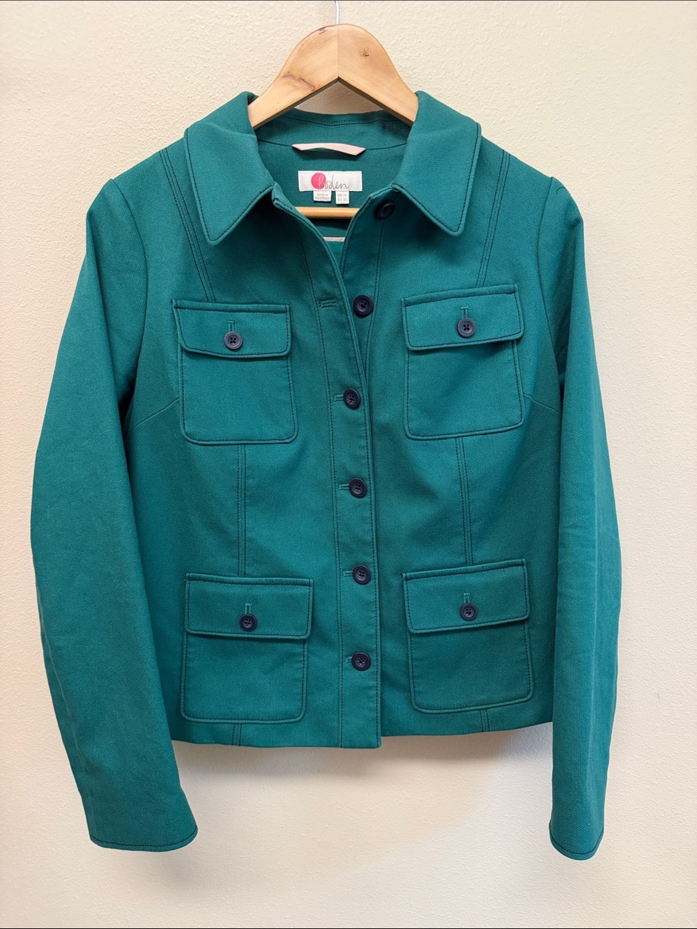 Boden Green Button-Front Four-Pocket Jacket Sz10